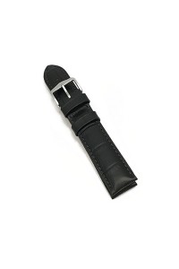 24mm Black Duke Alligator Embosed Leather Watch Band with Steel Buckle 